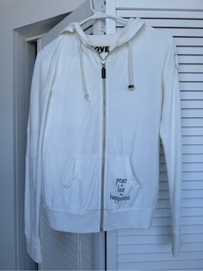 White Zip-Up Hoodie and Sweat pant with 'peace + love = happiness' Pocket